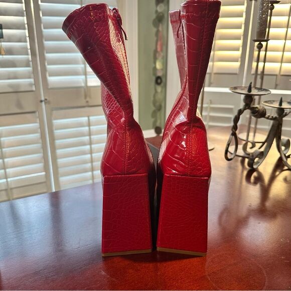 EGO Global Flare Heel Ankle Boots in Red Croc Size 8 - UK 6 - Picture 6 of 10